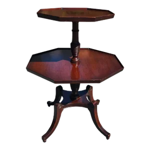 19th Century Mahogany Pedestal Two-Tier Octogonal Dumbwaiter Table