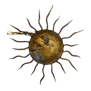 French 1940's Gilt Wrought-Iron Radiating Sunburst Small Light Fixture For Sale
