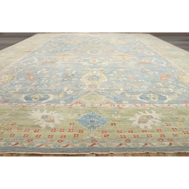 Textile Oversized Light Blue Persian Sultanabad Rug - 16'03 X 22'07 For Sale - Image 7 of 8