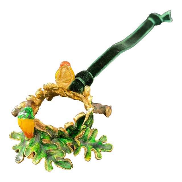 Enameled Oak Leaves & Acorns Wreath Ornament For Sale