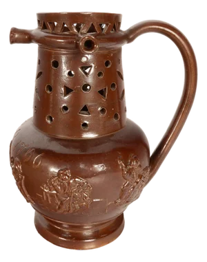 Antique English 18th Century English Brown Stoneware Puzzle Jug Nottingham 1706