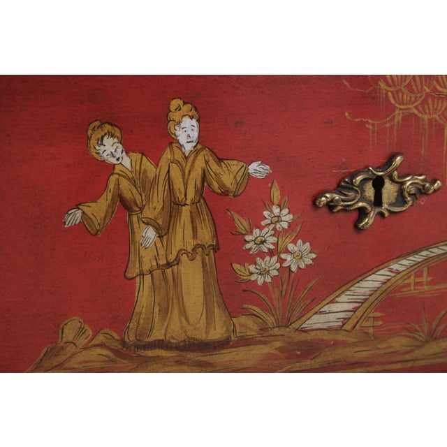 Baker 3 Drawer Chinoiserie Style Leather Top Desk Bureau Plat For Sale - Image 14 of 17