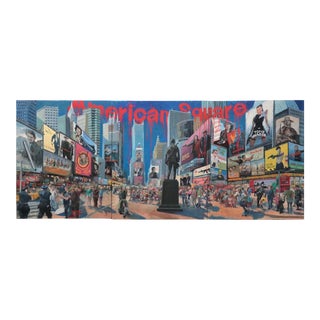 Large Kazuo “Kaz” Ooka Times Square Painting - 3 Part Painting Triptych For Sale