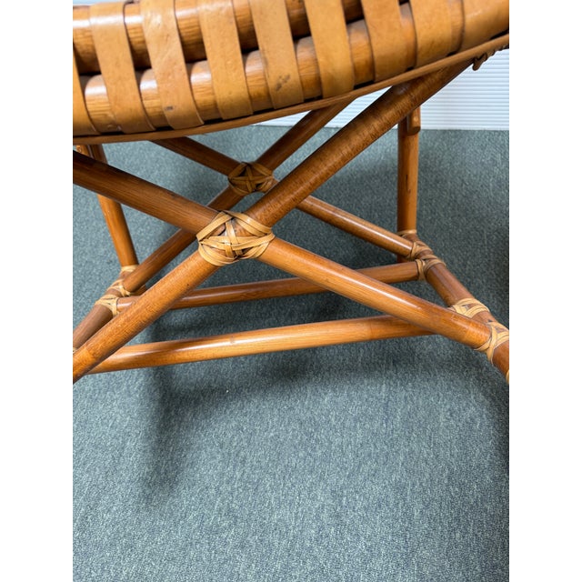 In the Style of McGuire Lattice Leather Strip Safari Chair For Sale - Image 9 of 12