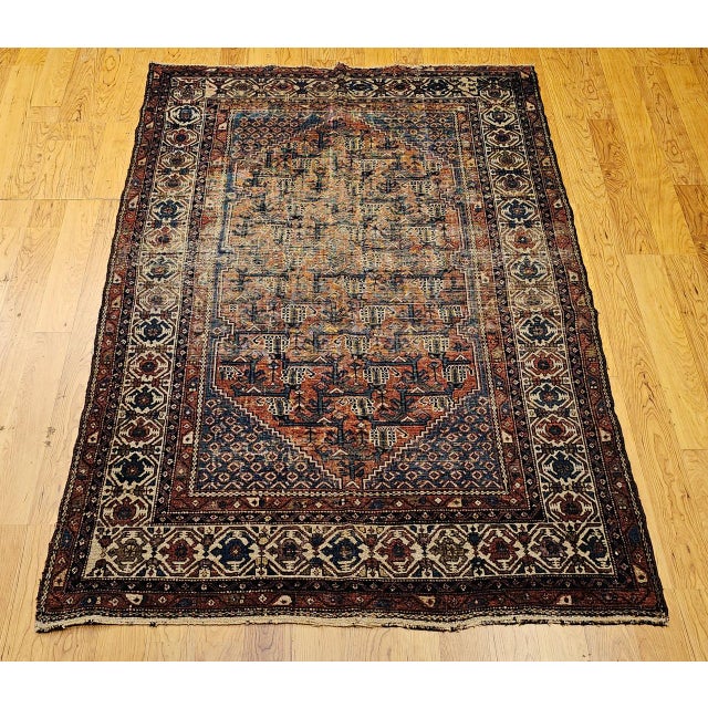 Navy Blue Antique Persian Malayer Rug, Hand-Knotted Wool, Geometric Pattern, 5x7, Blue & Rust-Red For Sale - Image 8 of 15
