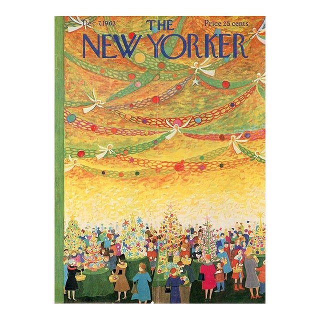 1963 Original New Yorker Magazine Cover by Ilonka Karasz, December 7, Christmas Decorations For Sale