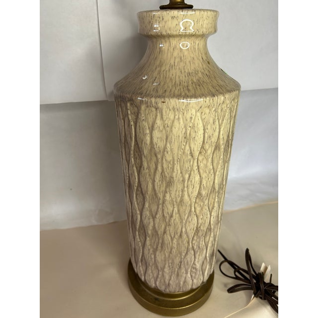 Vintage French Glazed Porcelain Table Lamp With Brass Base 3-Way Switch For Sale - Image 4 of 9