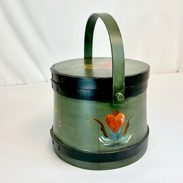 1950s 1950s Vintage Gustavian Rustic European Farmhouse Tole Hand Painted Wooden Sap Bucket For Sale - Image 5 of 14