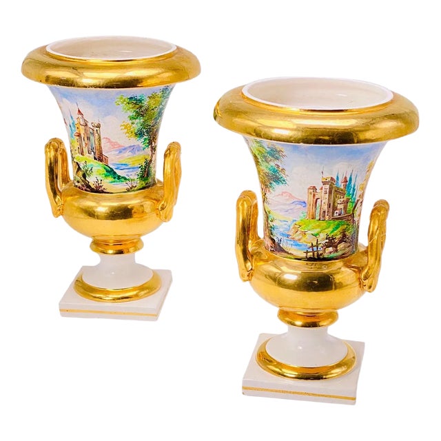 Antique Italian Neoclassical Vases in Porcelain, Set of 2 For Sale
