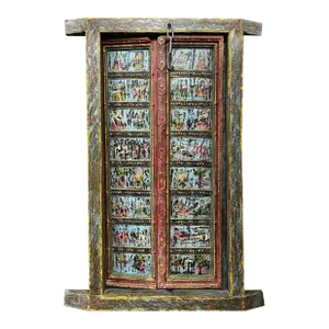 Antique Indian Painted Door Distressed Blue Garden Doors 69.5x38.5