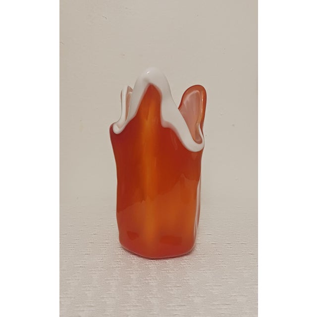 Red Mid 20th Century Japanese Cased Art Glass Handkerchief Vase - Attributed to Kreiss For Sale - Image 8 of 8
