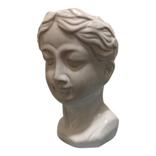 Contemporary White Glossy Ceramic Female Bust Planter Vase For Sale