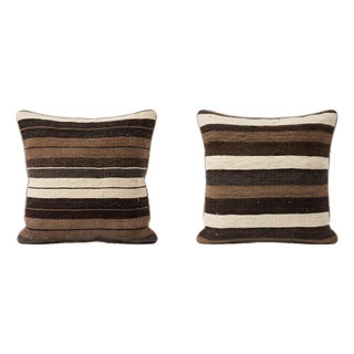 Brown Striped Kilim Pillow Cover 20'' X 20'' - Set of Two For Sale