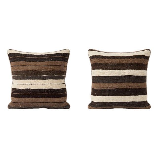 Brown Striped Kilim Pillow Cover 20'' X 20'' - Set of Two For Sale