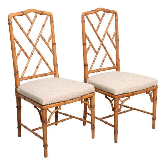 Vintage Faux Bamboo X-Back Dining Chairs, 1970s, Set of 2 For Sale