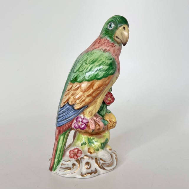 Early 20th Century Early 20th Century Porcelain Parrot Bird Figurines Continental Meissen-Style — Pair For Sale - Image 5 of 12