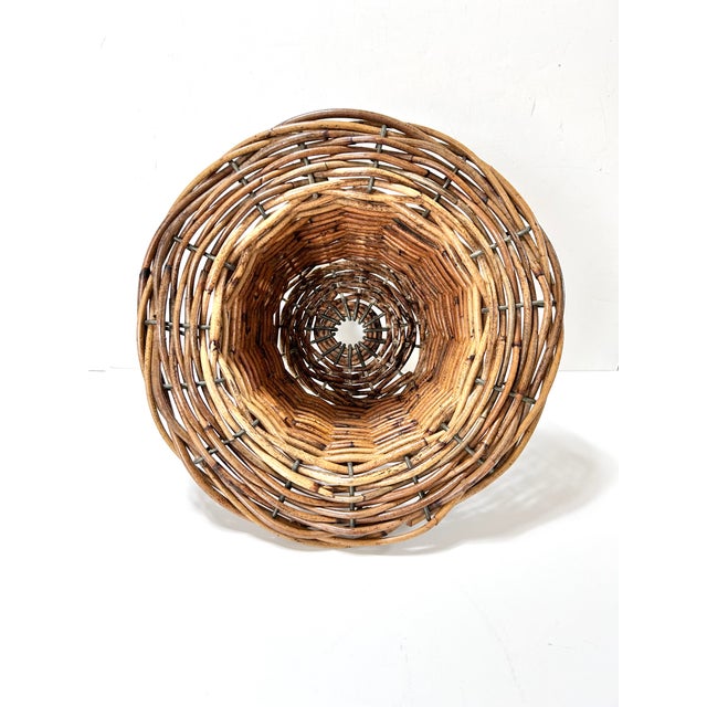 Vintage Rattan Pedestal Basket – Boho Wicker Footed Bowl, Planter or Centerpiece For Sale - Image 4 of 9
