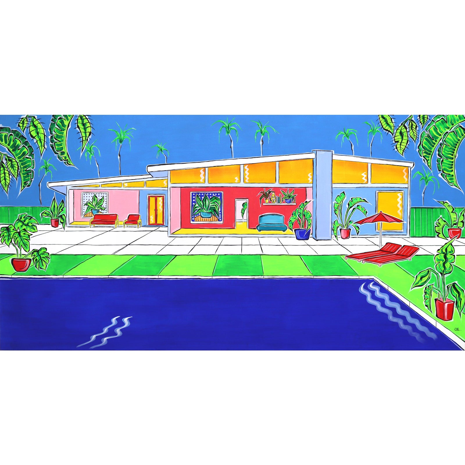 "Ever Summer" Contemporary Pop Art Modern House Portrait Acrylic
