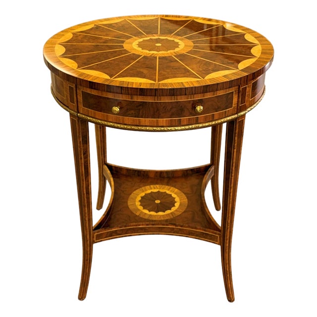 Maitland Smith Marquetry Inlaid Occasional Round Side Table For Sale