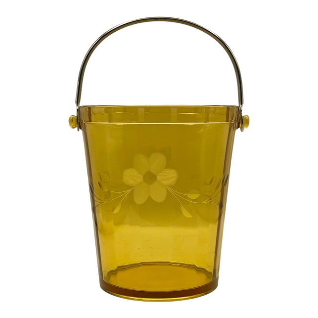 1930’s Amber Etched Glass Ice Bucket For Sale