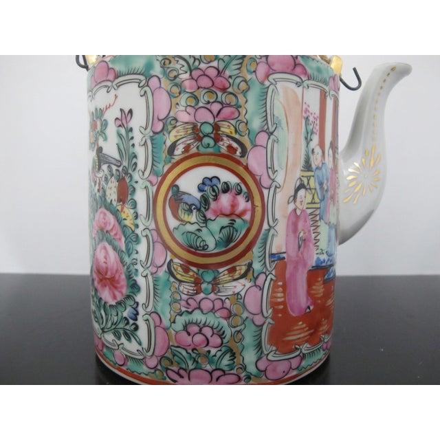 Chinese Famille Rose Medallion Bird Butterfly & Figural Porcelain Teapot For Sale - Image 4 of 17