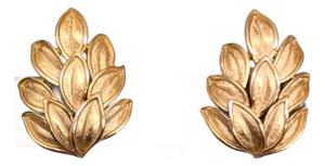 Vintage 1966 Signed Crown Trifari Goldtone Leaves Clip Earrings -2 Pieces