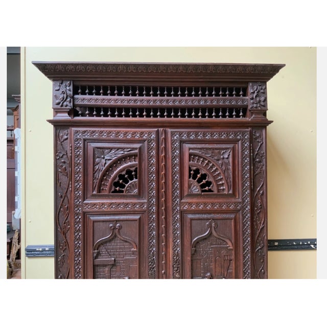 Brown Antique Breton Cabinet in Wood, 1880 For Sale - Image 8 of 10