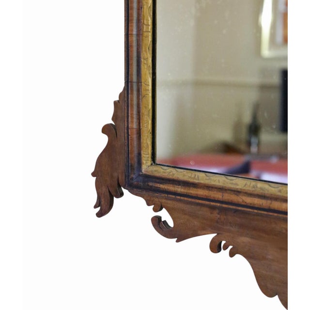 Wood Antique Georgian Revival Walnut and Gilt Fret Cut Overmantle Wall Mirror, 1920s For Sale - Image 7 of 10