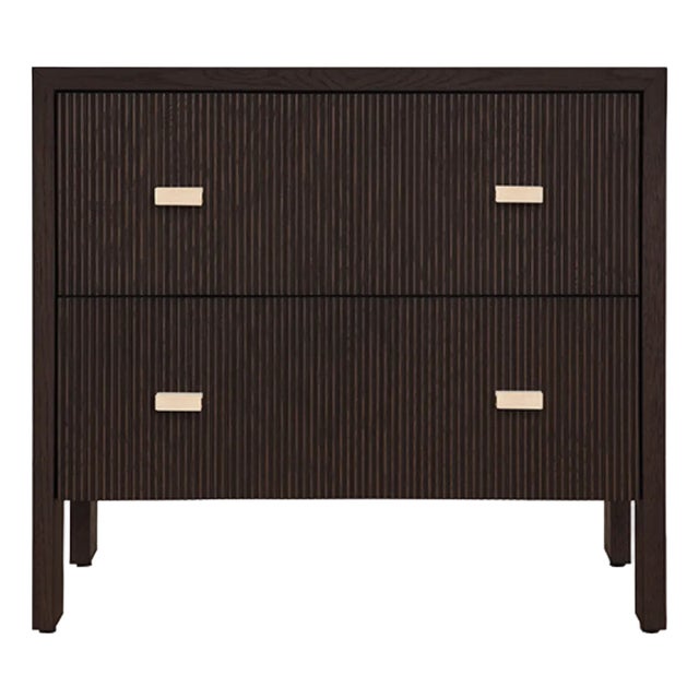 Matthew Izzo Home Andre Espresso Fluted Oak Side Table With Brass Hardware For Sale