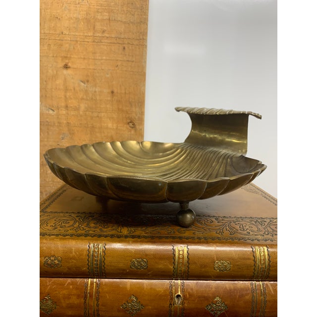 Large Vintage Brass Scallop Shell Centerpiece Bowl For Sale - Image 4 of 7