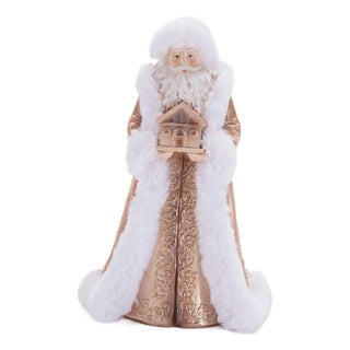 Santa Figurines with House inGold andWhite (Set of 2) For Sale