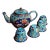 Vintage Cloisonné Enamel Tea Set – Teapot & 4 Cups, Floral Motif, Turquoise Ground For Sale