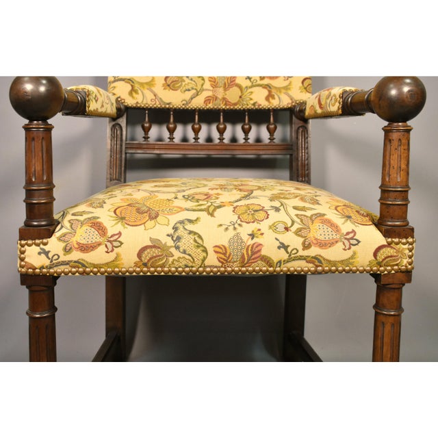 Antique French Transitional Renaissance Revival Upsholstered Armchair in Walnut, 1920s For Sale - Image 12 of 17