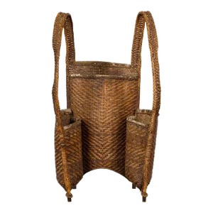 19th Century Tribal Handwoven Rattan Backpack with Inner Pockets