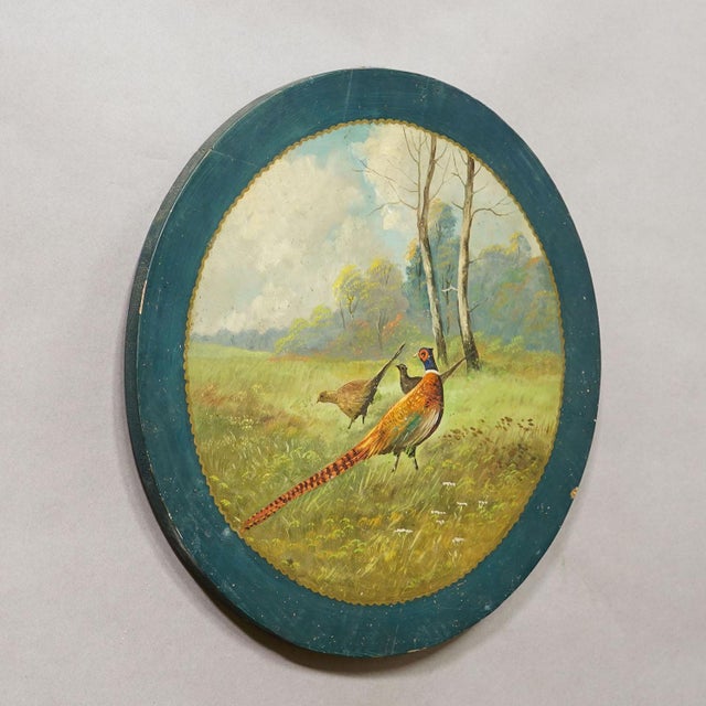 Antique Honor Target with three Pheasants, Germany ca. 1930s Item e8151 Antique round wooden shooting plaque featuring a...