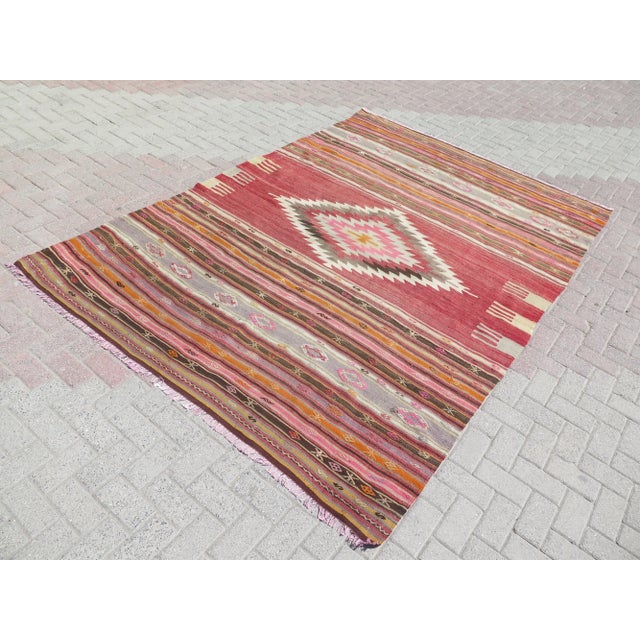 Mid 20th Century Mid 20th Century 60s Turkish Rugs for Living Room Kilim Area Rug For Sale - Image 5 of 11