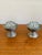 Beautiful set of 2, flower frog vases made of clear, transparent, glass/crystal with matching pewter bases/holders from...