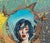 Eye of the Storm by Andrada Trapnell | Mixed media on board Portrait of a girl with blue hair holding flowers. For Sale - Image 4 of 5