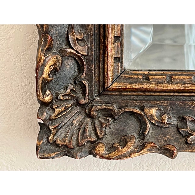 1990s Beveled Ornate Carved Wood Wall Mirror For Sale - Image 9 of 11