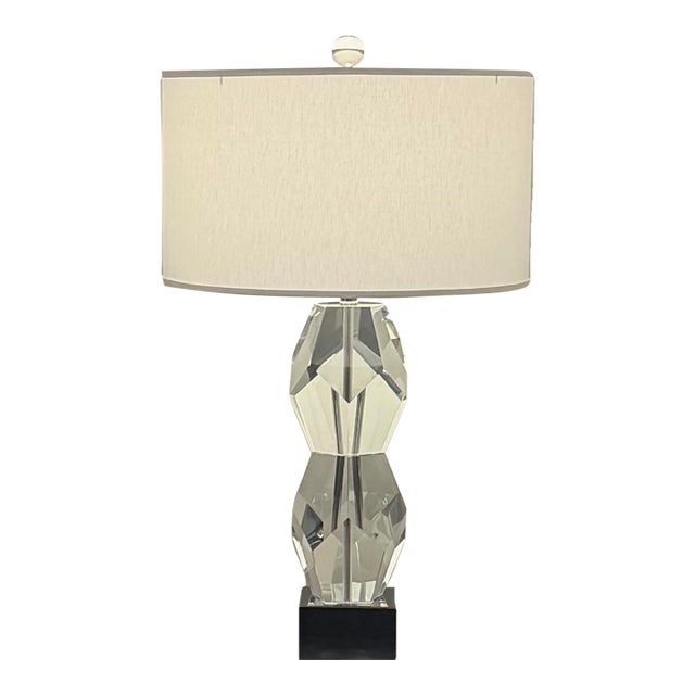 Double Facet Block Crystal Lamp by Global Views For Sale