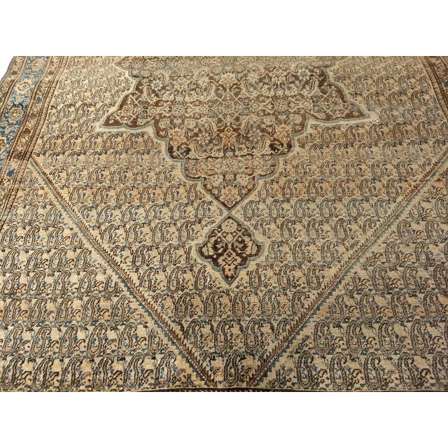 Textile Antique Senneh Area Rug, Hand-Knotted Wool, Paisley Medallion Pattern, Chocolate Brown & Light Blue, 4x7 For Sale - Image 7 of 13