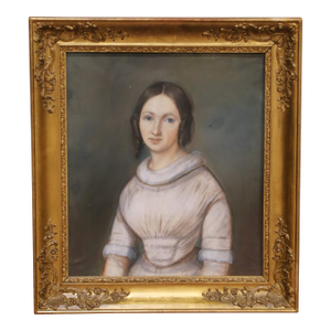 Mid-19th Century French Pastel Portrait of Young Woman in Giltwood Frame