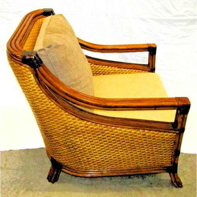 1970s Vintage Rattan Wicker Mandalay Chair With Cushions For Sale - Image 9 of 17
