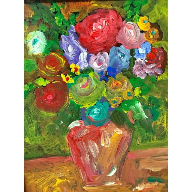 Green Impasto Flower Bouquet Painting, Framed For Sale - Image 8 of 12