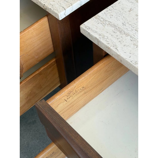 1960s Travertine & Walnut Nightstands by American of Martinsville - Pair For Sale - Image 11 of 17