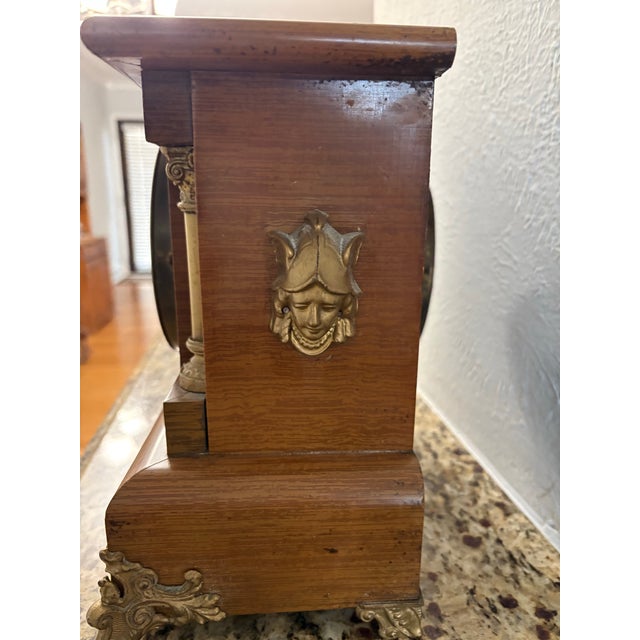 American Antique Seth Thomas Adamantine Mantel Clock Tiger Oak Columns Circa 1900 For Sale - Image 3 of 4