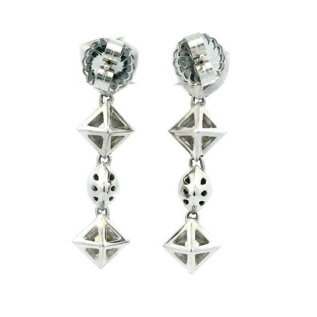 Italian 18k White Gold Multicolor Sapphire and Diamond Drop Earrings, Pair For Sale In Miami - Image 6 of 10