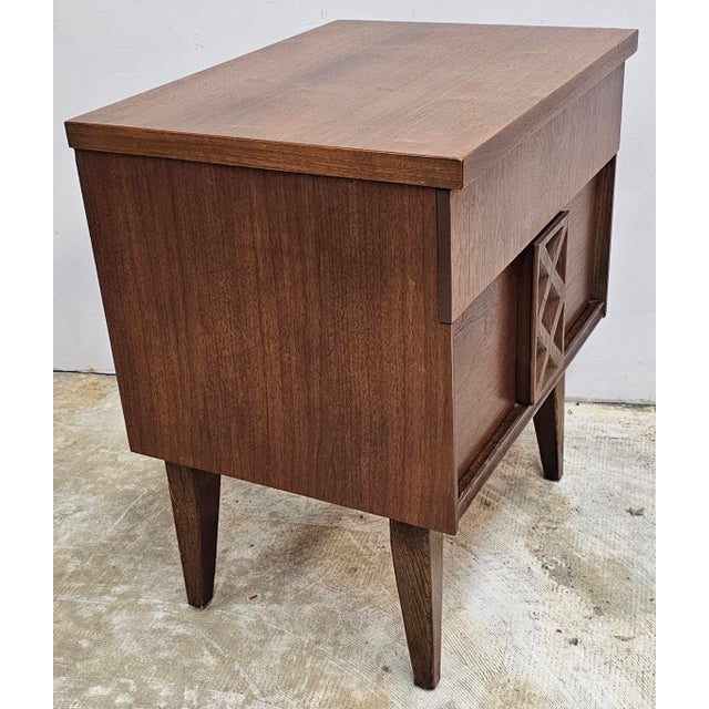 Mid-Century Scandinavian Modern Style Two Drawer Walnut Bedside Table For Sale - Image 9 of 10