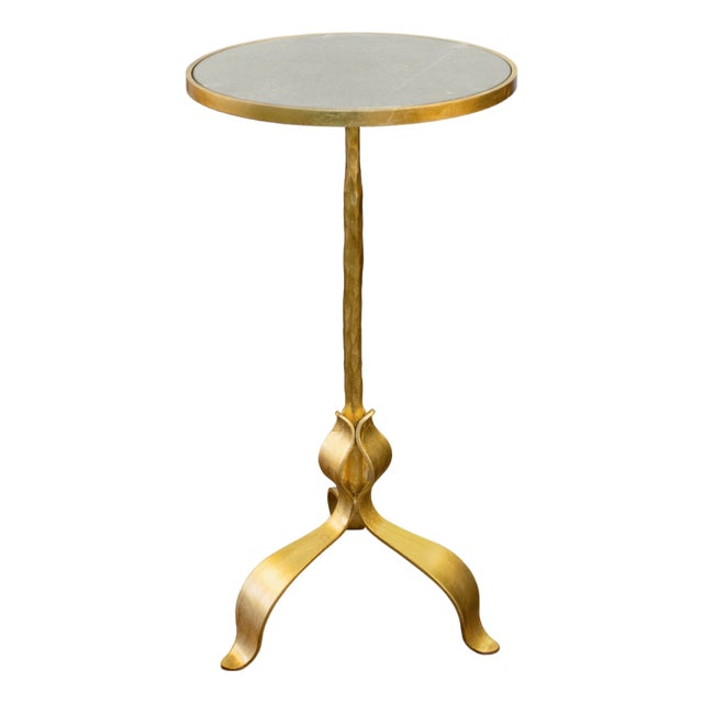 Matthew Izzo Home Barclay Gold Leaf & Antique Mirror Round Drinks Table For Sale