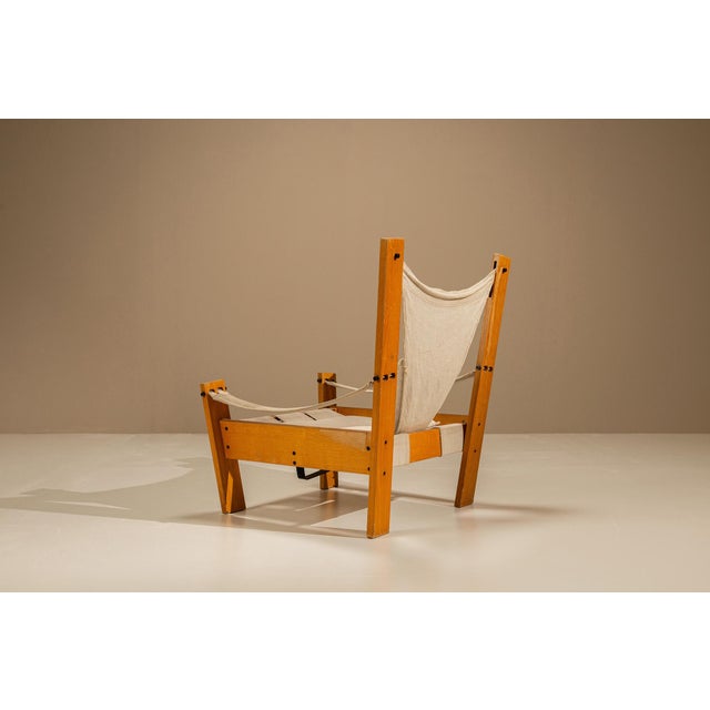 Set of Easy Chair and Ottoman in Pinewood and Canvas by John De Haard, Netherlands, 1960s For Sale - Image 6 of 14